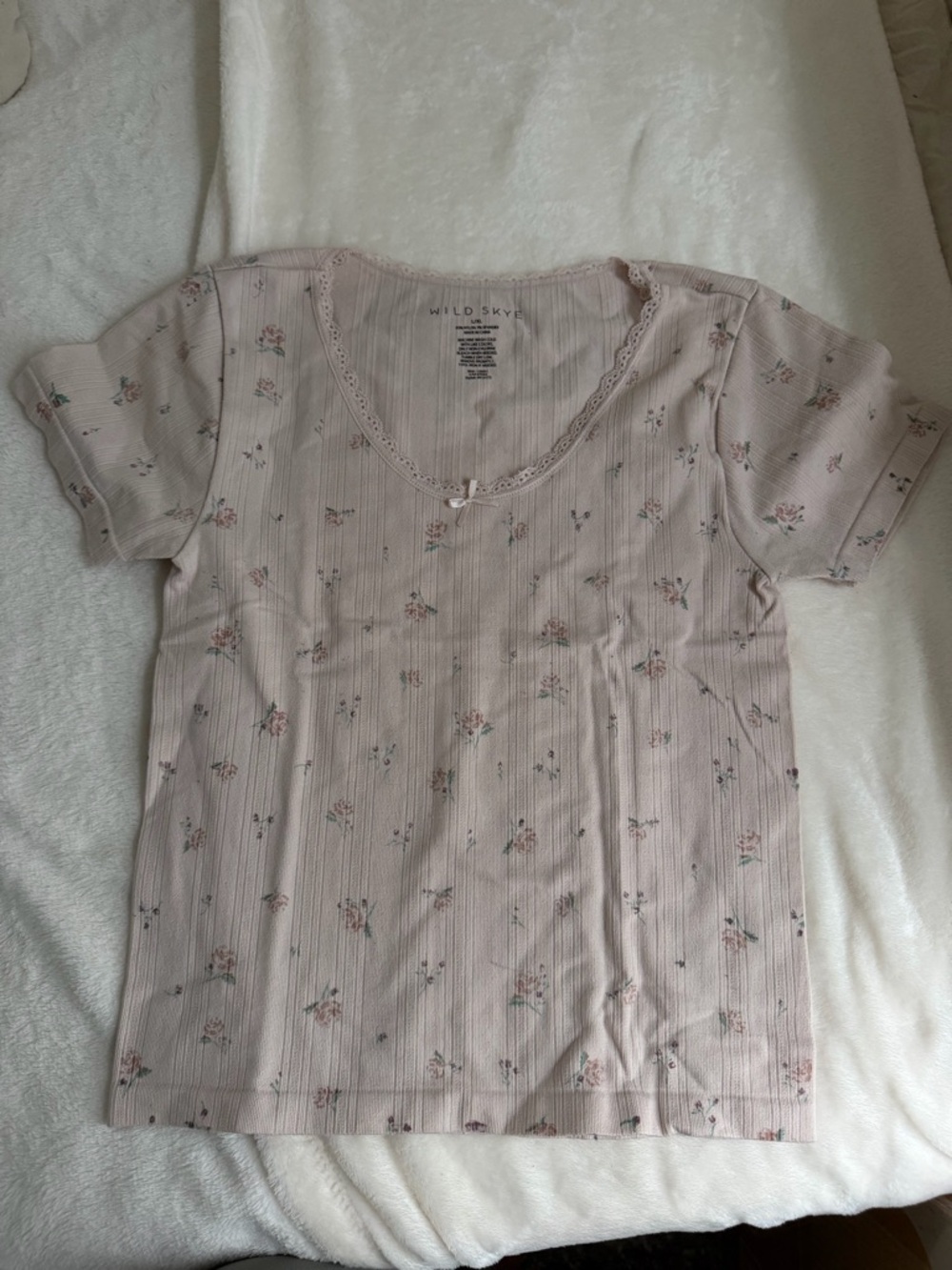 Wild Skye Pink Floral Ribbed Short Sleeve Top